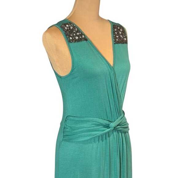 NWOT Boho Beaded Maxi Dress Sz.M Green Teal Sleeveless Event Festival Summer - Picture 4 of 13